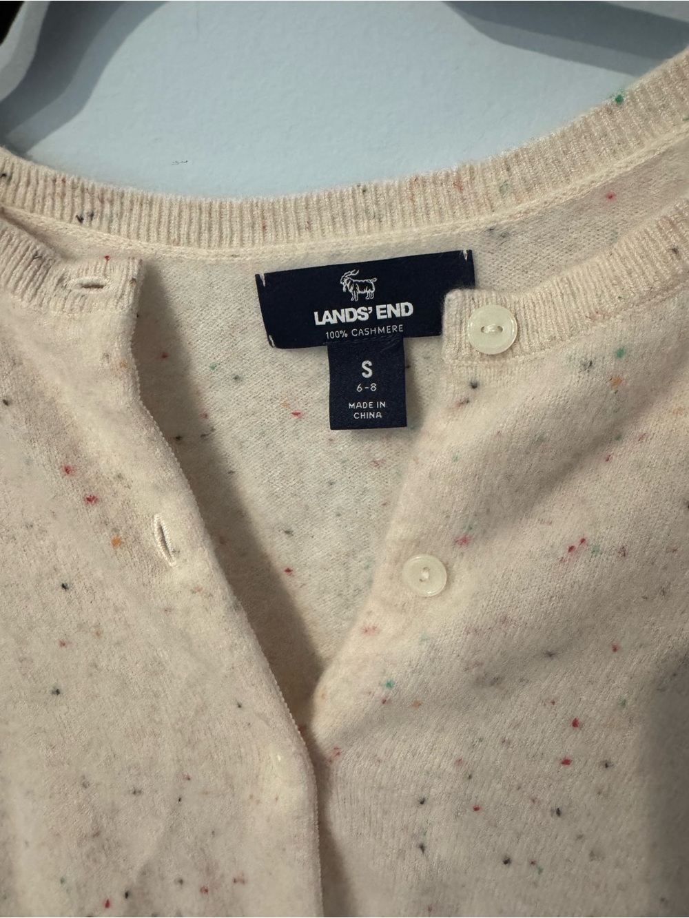 Lands' End Cashmere Cream Speckled Button Cardigan - Picture 2 of 4